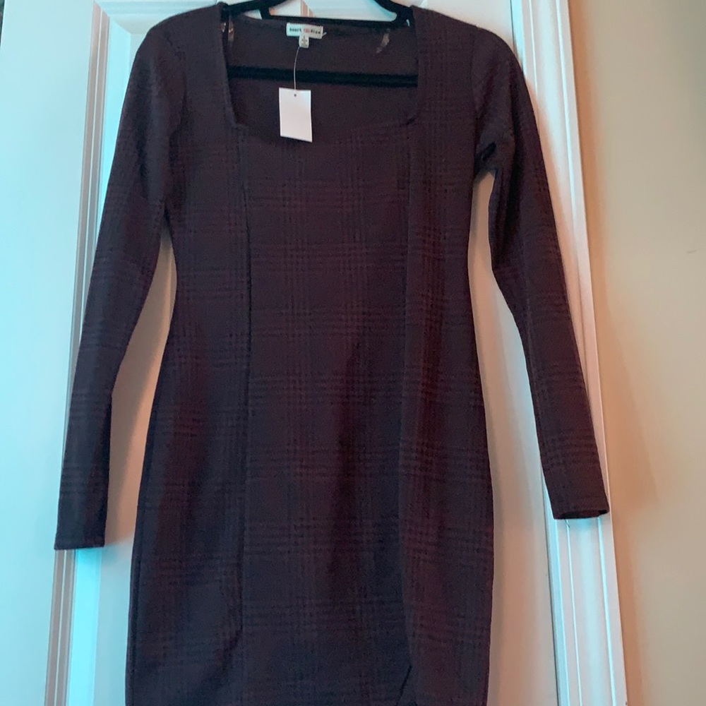 Maroon tight fitting checkered dress. Size S.